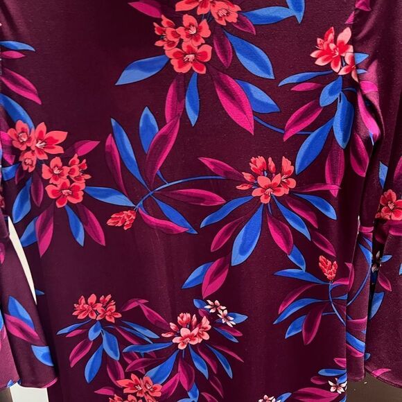 EUC Calvin Klein Floral Purple Dress 3/4 Bell Sleeves Size 4 #125 - Picture 3 of 7